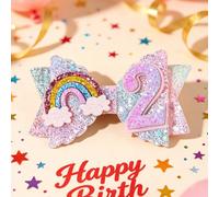 1 pezzo Fermaglio per capelli colorato con glitter Buon Compleanno, accessorio per capelli arcobaleno per ragazze, fiocco per capelli, accessorio per capelli essenziale per feste e vacanze per ragazze