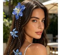 1 pezzo Fermaglio per capelli con fiore di giglio artificiale e nappine, accessorio per capelli decorativo dolce per spiaggia e vacanza, adatto per donne, festival, feste A,B,C,2 pezziPianteLega di zi