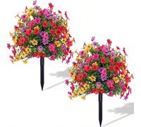 1 pezzo Fiori finti con stelo diritto e picche per esterni, per decorazione primaverile ed estiva. Fiori finti in seta di margherita ed eucalipto, sembrano reali, resistenti ai raggi UV, ideali per de