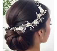 1 pezzo Foulard per capelli artigianale bianco con fiori e filo dargento con strass per donne, eleganti diademi boho Tagli UnicaGeometricoLega di zinco