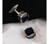 1 pezzo Gemelli in lega d'argento con zaffiro blu scuro per camicia da uomo, rimovibili e fissabili, adatti per feste, occasioni formali, scuola, eleganti, casual, affari, matrimoni, regalo per lo spo