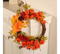 1 pezzo Ghirlanda classica arancione di zucca per l'autunno e il Ringraziamento, decorazione per porta d'ingresso, casa, con foglie d'acero, pigne, rami secchi, memorabilia festiva, regalo, per decora