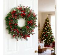 1 pezzo Ghirlanda natalizia con bacche rosse e pigne, ghirlanda artificiale di agrifoglio per decorazione festiva della porta d'ingresso, anello ghirlanda natalizia per parete, finestra, camino, porti