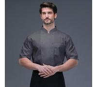 1 pezzo Giacca da chef, colletto alla coreana unisex a doppio petto, manica corta, traspirante, leggera e comoda L,M,S,XL,XXLColore unicoTessuto intrecciato
