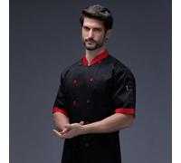 1 pezzo Giacca da chef unisex, collo alto, doppio petto, a maniche corte, per cucina, panificio, ristorante, hotel, colore nero L,M,S,XL,XXLColore unicoTessuto intrecciato