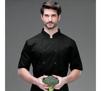 1 pezzo Giacca da cuoco, Colletto alla coreana unisex a doppio petto a maniche corte, traspirante e leggera, comoda giacca da chef L,M,S,XL,XXLTessuto intrecciato