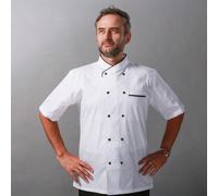 1 pezzo Giacca da cuoco per uomo, a doppio petto, manica corta, traspirante, leggera, per cucina, pasticceria, ristorante, lavoro in hotel L,M,S,XL,XXLTessuto intrecciato