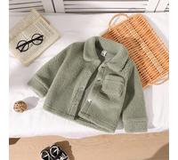 1 pezzo Giacca vintage in finta pelliccia per bambino | Giacca in pile spessa per bimbo | Cappotto di moda autunno inverno per neonato | Giacca monopetto con collo a risvolto di colore unito per bambi