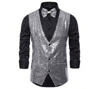 1 Pezzo Gilet Con Fiocco Sulla Schiena E Inserti Di Paillettes Per Uomo L,M,S,XL,XXLColore unicoPaillettes