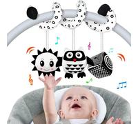 1 pezzo Giocattolo a spirale appeso per passeggino e seggiolino auto, in bianco e nero, giocattolo sensoriale ad alto contrasto per neonati, peluche per attività, regalo per portabebè Tagli Unica,Gufo