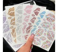 1 pezzo Gioielli adesivi per il viso a forma di volto rosso 3D, gioielli per il viso colorati rosso, rosa, giallo, bianco, blu e viola, brillantini per labbra, capelli e corpo, adesivi con strass per