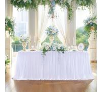 1 pezzo Gonnellina da tavolo bianca in organza con balze e fodera, si adatta a tavoli rettangolari e rotondi, perfetta per feste di compleanno, matrimoni, addii al nubilato, tavoli per torte e tutti g