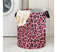1 Pezzo Grande Cestello Portabiancheria Pieghevole Rotondo con Stampa Leopardata e Manico, Contenitore Portatile per Biancheria Sporca, Adatto per Bagno, Camera da Letto, Dormitorio, Organizzazione de