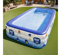 1 pezzo Grande piscina gonfiabile, design a tema oceano, materiale PVC carino e durevole, pieghevole e portatile, adatta per feste in giardino e intrattenimento in cortile, piscina rettangolare a 3 st