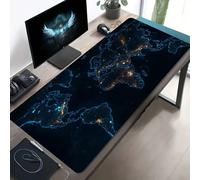 1 pezzo Grande tappetino per mouse da gioco con mappa del mondo illuminata - Superficie non lavabile, tappetino da scrivania extra large, adatto per computer, ufficio e giochi - Base blu navy, motivo 