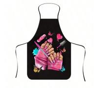 1 pezzo Grembiule con stampa di farfalla e rossetto, in tessuto di poliestere durevole, con lacci regolabili per collo e vita, adatto per cucinare, grigliare, giardinaggio, pittura, arte di unghie, us