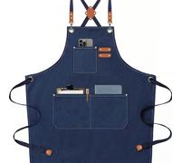 1 pezzo Grembiule da chef per uomo e donna con tasche grandi, in tela di cotone con schienale incrociato, resistente, regolabile, taglia da M a XXL (blu scuro) Tagli UnicaBlocchi di colorePoliestere