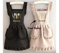 1 pezzo Grembiule elegante personalizzato e stampato per donna, impermeabile e antimacchia, grembiule con gonna in pizzo, grembiule nero antimacchia, senza maniche, per casa, cucina, salone di manicur