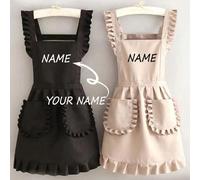 1 pezzo Grembiule elegante personalizzato e stampato per donna, impermeabile e antimacchia, grembiule con gonna in pizzo, grembiule nero antimacchia, senza maniche, per casa, cucina, negozio di unghie