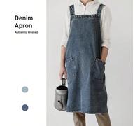 1 pezzo Grembiule in jeans blu semplice stile lavato con cinturini vintage a forma di croce per uso domestico/giardino/barbecue/composizione floreale/pittura/lavoro, cucina, bagno, casa, forniture per