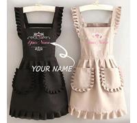 1 pezzo Grembiule personalizzato stampato, grembiule elegante da donna personalizzato e stampato, impermeabile e antimacchia, grembiule con gonna in pizzo, grembiule nero antimacchia, senza maniche, a