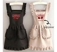 1 pezzo Grembiule personalizzato stampato, grembiule elegante da donna personalizzato stampato, impermeabile e antimacchia, grembiule con gonna in pizzo, grembiule nero antimacchia, senza maniche, ada