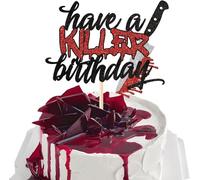 1 pezzo Have a Killer Birthday Decorazione per torta Glitter Horror Classico Halloween Decorazione per torta Sanguinata Horror Tema Compleanno Cake Topper Halloween Party Decorazioni Torte Nero Rosso