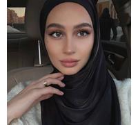 1 pezzo Hijab da donna in chiffon con perle finte e strass, morbido e traspirante, accessorio abaya, ideale per l''uso quotidiano e casual in colori uniti e stili arabi conservatori, fascia per capell