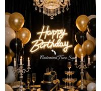 1 pezzo Insegna al neon personalizzata per compleanno, "Buon Compleanno", decorazione al neon a LED adatta per feste di compleanno, camera da letto, soggiorno, cucina, decorazione della stanza, sfondo