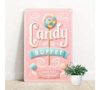 1 pezzo Insegna metallica piatta 2D, stile retrò caramelle, decorazione da parete, adatta per casa, bar, pub, caffetteria, ristorante, negozio di caramelle, impermeabile, antipolvere - ideale per deco