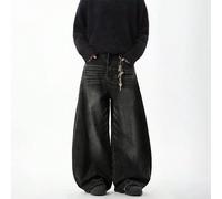 1 pezzo Jeans ampi con gamba larga, stile vintage lavato, stile americano alla moda e versatile, Marca Justice Brother L,M,S,XL,XS,XXLColore unicoDenim