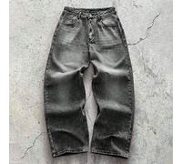 1 pezzo Jeans ampi e comodi con lavaggio vintage stile fratelli della giustizia, stile casual e di coppia (orlo consumato), vestibilità morbida e oversize L,M,S,XL,XS,XXLColore unicoDenim