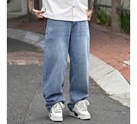 1 pezzo Jeans casual a gamba larga, stile coreano, lavaggio chiaro, vestibilità morbida, Fratelli della Giustizia L,M,S,XL,XS,XXLColore unicoDenim