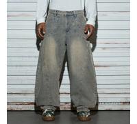 1 pezzo Jeans casual con effetto patchwork stile "Justice Brother" per uomo, lavaggio consumato, vestibilità morbida, pantaloni ampi e alla moda per primavera ed estate L,M,S,XL,XS,XXLDenim