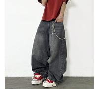 1 pezzo Jeans casual larghi e ampi con lavaggio vintage, decorazione floreale fatta a mano, stile fratelli della giustizia, per uomo (cintura e accessori non inclusi) L,M,S,XL,XS,XXLColore unicoDenim