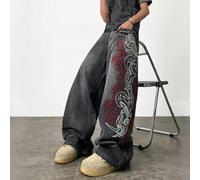 1 pezzo Jeans larghi comodi e casual da uomo con ricamo 3D del marchio vintage di alta strada "Justice Brother" L,M,S,XL,XS,XXLDenim