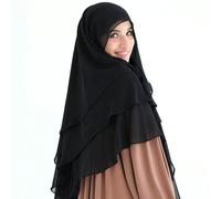 1 pezzo Khimar da donna in chiffon a 3 strati, velo asimmetrico per il viso, sciarpa per la testa in chiffon, colore unito, alla moda, elegante, adatto per l'uso quotidiano e la preghiera musulmana Co