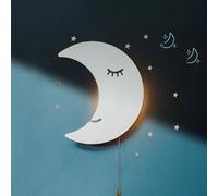 1 pezzo Lampada da parete per camera dei bambini, luce notturna a forma di luna in legno e nuvola appesa, alimentata a batteria per la camera da letto LettereFerro