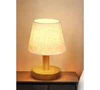 1 pezzo Lampada da tavolo in legno con paralume in lino retrò alimentata tramite USB, adatta per illuminazione e decorazione di casa, soggiorno, camera da letto, scrivania e comodino trapezio,GirareLe