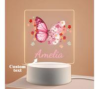 1 pezzo Lampada notturna LED con illusione di luce 3D personalizzata con nome, farfalla rosa e fiori, lampada da tavolo decorativa con luce calda, regalo personalizzato per lei e le sue amiche, decora
