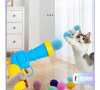 1 pezzo Lanciatore di palline con pompon a forma di gatto, colore casuale, giocattolo interattivo per gatti che si lancia da solo, con immagine del prodotto che mostra il metodo d'uso, consumabile 20