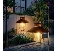 1 Pezzo Lanterna Solare da Esterno, Luce Sospesa in Metallo Stile Fattoria, Lampada Solare con Lampadina Edison a Luce Bianca Calda per Decorazione Giardino, Cortile, Portico Ferro