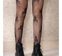 1 pezzo Leggings da donna stile gotico scuro con stampa scheletro, calze personalizzate traforate, calze a rete sexy punk da strada, collant Lolita cool goth grunge Y2K neri XLTessuto