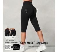1 pezzo Leggings sportivi da donna lunghezza 7/8, vita alta con controllo della pancia, pantaloni slim morbidi per primavera estate autunno yoga uso all'aperto e quotidiano nero L,M,S,XSColore unicoTe