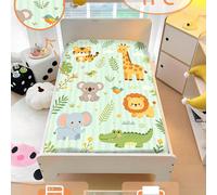 1 pezzo Lenzuolo con angoli a righe verdi e animali della giungla, lavabile in lavatrice, per camera dei bambini, letto per bambini piccoli, culla, lenzuolo per la nursery, altezza 15 cm, senza imbott
