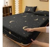 1 pezzo Lenzuolo con angoli di moda con motivo stelle nere e luna, coprimaterasso, copriletto per San Valentino, lenzuolo per letto, morbido e traspirante, adatto per letti di tutte le misure - singol