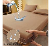 1 pezzo Lenzuolo con angoli impermeabile e anti-polvere, colore marrone caffè, protettore per materasso, adatto per tutti i tipi di letto - singolo, matrimoniale, king, queen, con tasche profonde fino