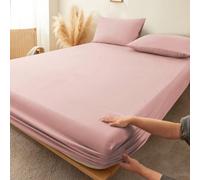 1 pezzo Lenzuolo con angoli in 100% cotone puro grigio rosa, design con tasche profonde, colore solido morbido e traspirante, adatto per tutte le stagioni, può essere utilizzato come coprimaterasso, c