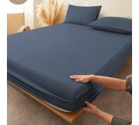 1 pezzo Lenzuolo con angoli in 100% puro cotone blu grigio scuro, design con tasche profonde, colore solido morbido e traspirante, adatto per tutte le stagioni, può essere utilizzato come coprimateras