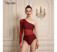 1 pezzo Leotard da balletto del Lago dei Cigni per donna, patchwork di paillettes e rete, design asimmetrico, manica singola con anello per il dito, ideale come regalo per recital/feste L,M,S,XL,XSTes